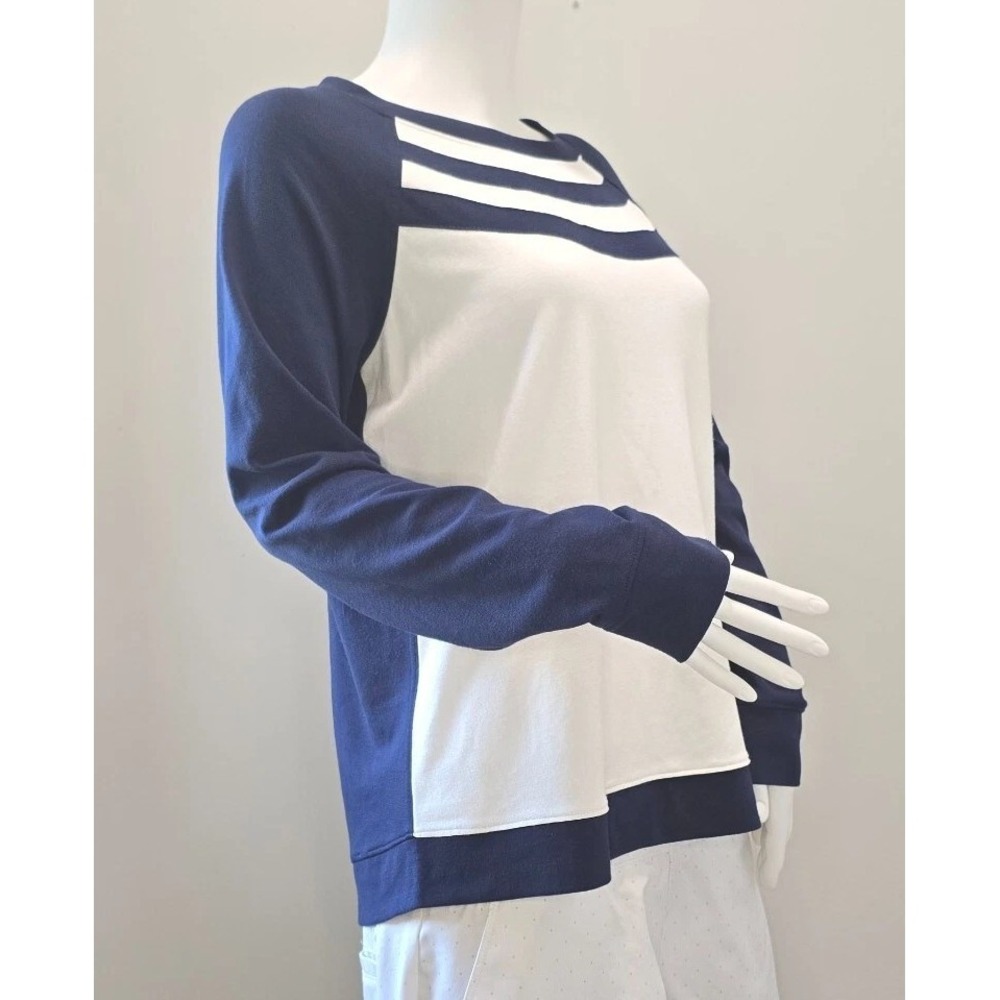 Belyn Key Women's Navy White Stripe Raglan Long Sleeve Top Size M Rayon Golf‎ - Picture 3 of 16